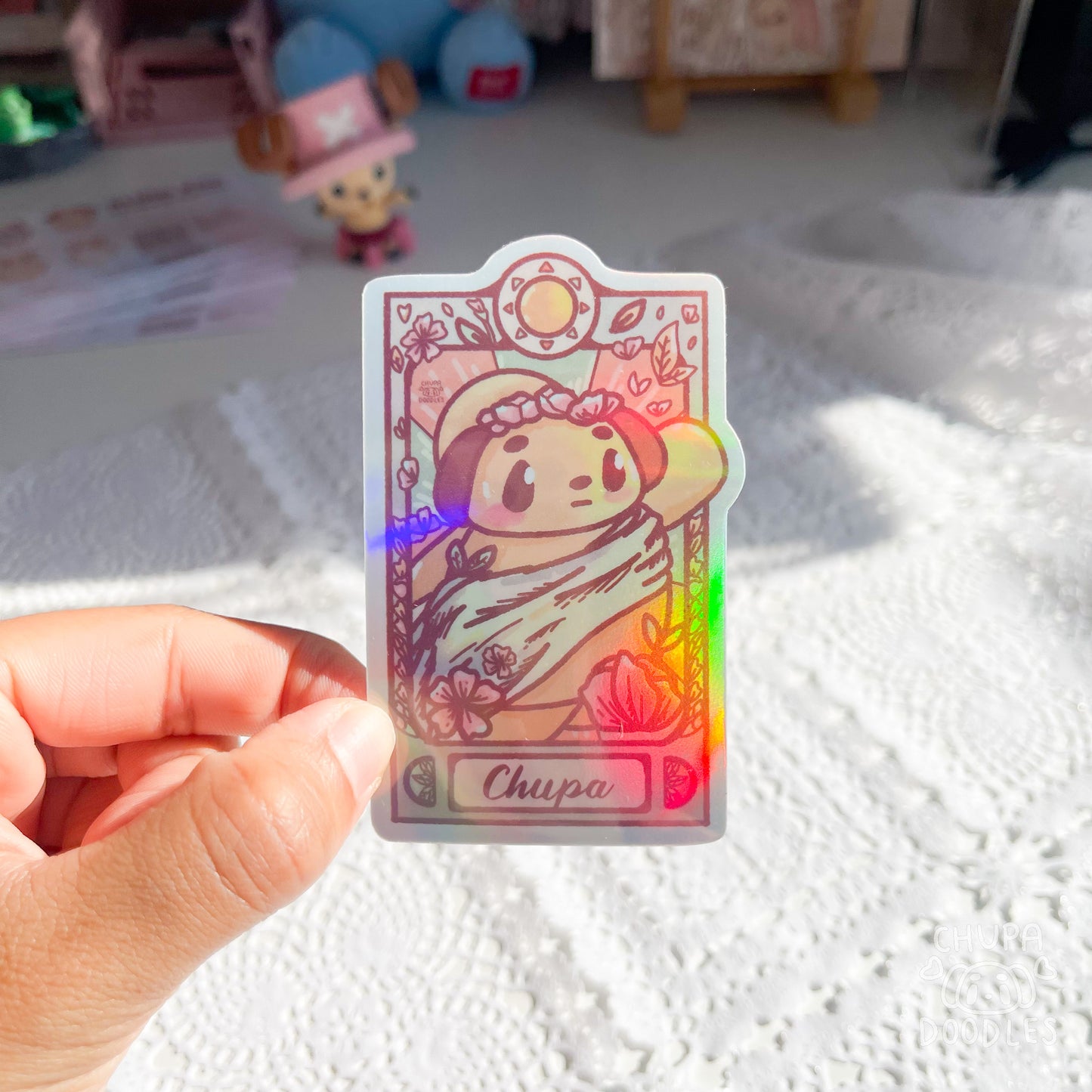 Art Nouveau Chupa Sun Die Cut Sticker (Full Holo/White Matte)