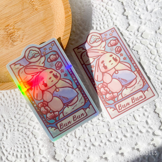 Art Nouveau Bun Bun Clouds Die Cut Sticker (Full Holo/White Matte)