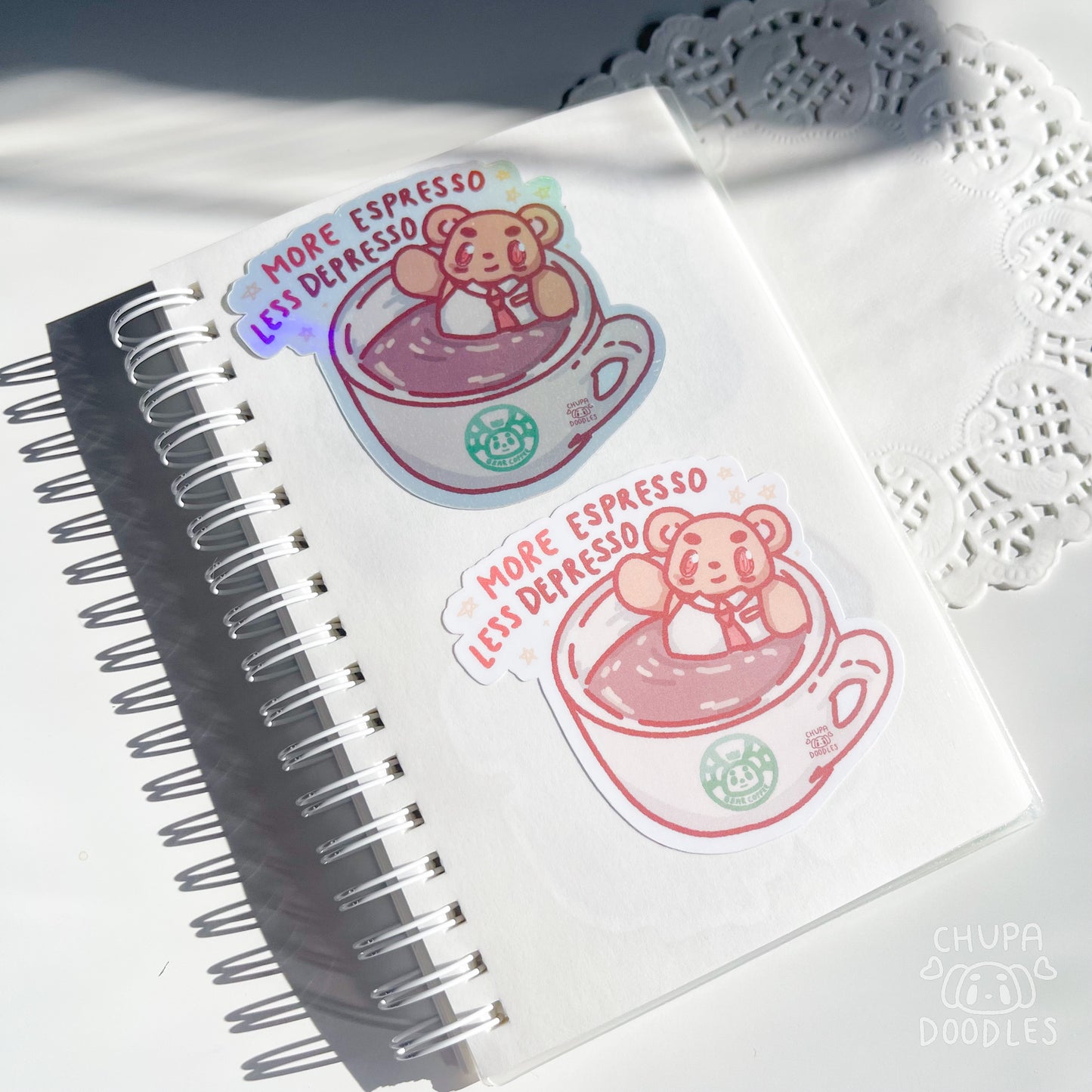 More Espresso Less Depresso Die Cut Sticker (Full Holo/White Matte)