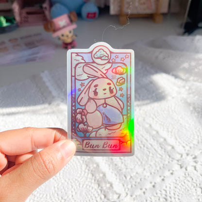 Art Nouveau Bun Bun Clouds Die Cut Sticker (Full Holo/White Matte)