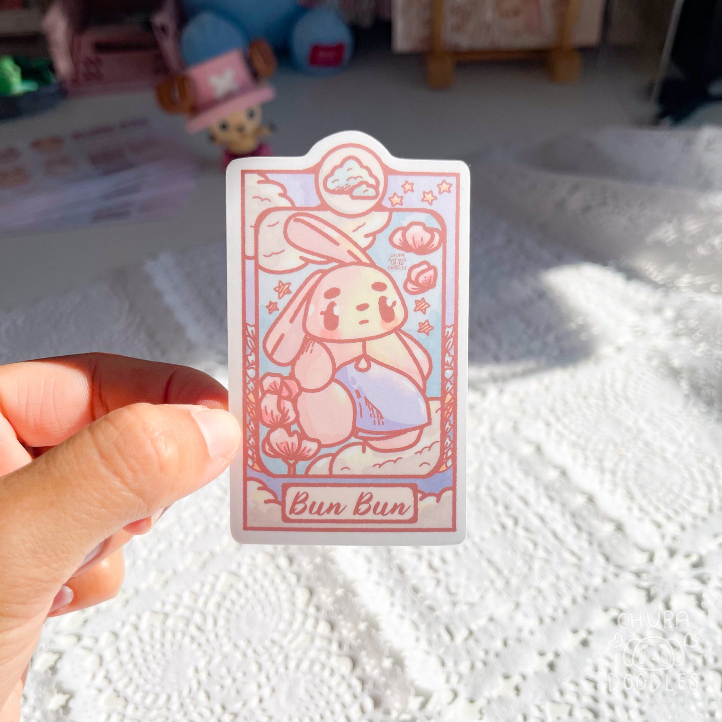 Art Nouveau Bun Bun Clouds Cute Sticker (Matte Finish)-chupadoodles