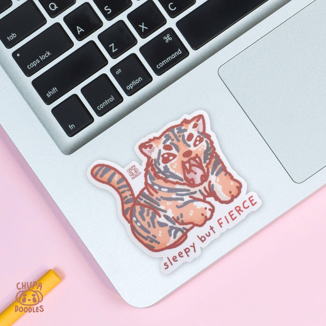 Sleepy But Fierce Tiger Cute Sticker (Matte Finish)