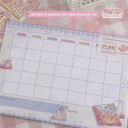 A4 Tea Party Kawaii Monthly Planner Notepad