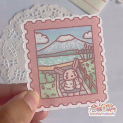 Port View Mount Fuji Stamp Glitter Die Cut Sticker