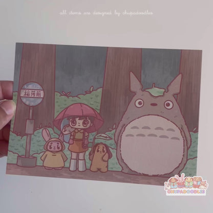 The Bus Stop Totoro and Friends Postcard