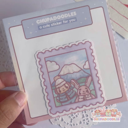 Morning View Mount Fuji Stamp Glitter Die Cut Sticker