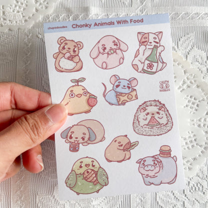 Chunky animals sticker sheet styled on a planner, matte washi stickers