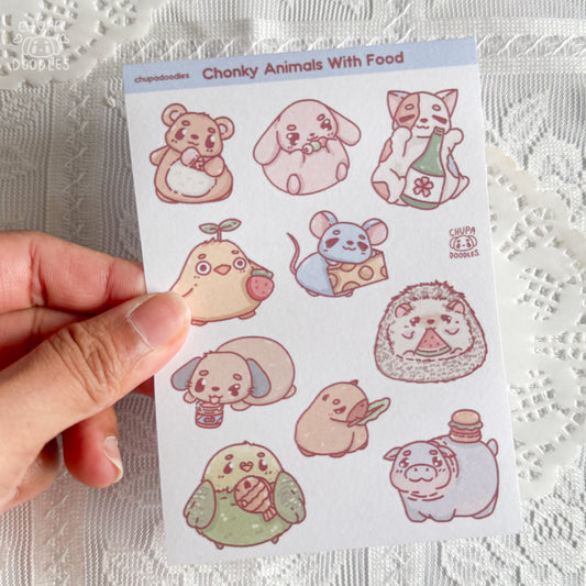 Chunky animals sticker sheet styled on a planner, matte washi stickers