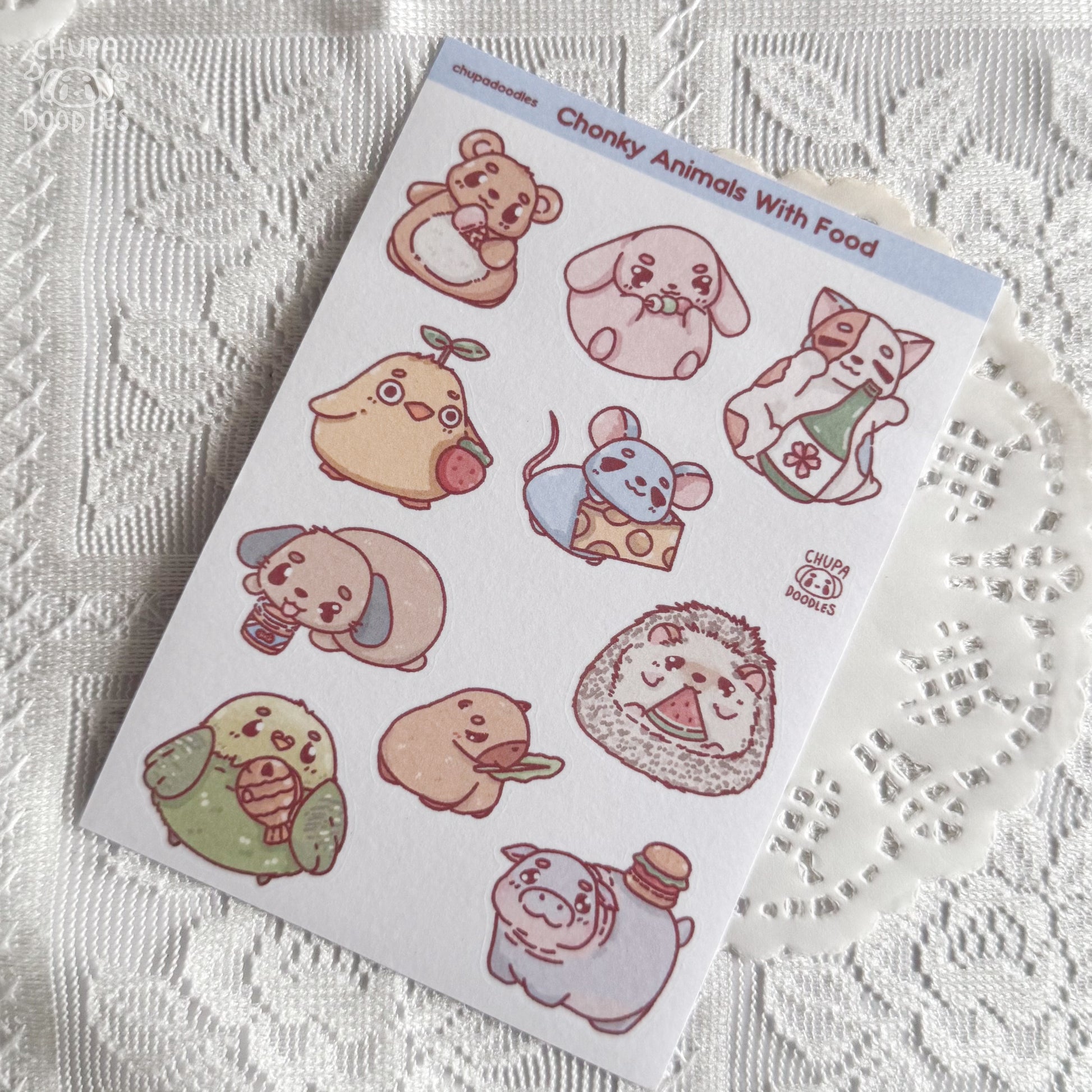 Chunky animals washi stickers with size reference, 8.9 x 12.1 cm sheet