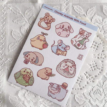 Chunky animals washi stickers with size reference, 8.9 x 12.1 cm sheet