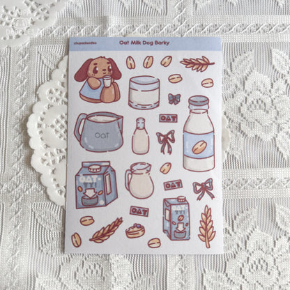 Barky oat milk sticker peeled and applied, translucent washi finish