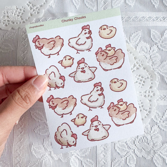 Chunky Chickens & Chicks washi sticker sheet by Chupadoodles, kawaii planner stickers