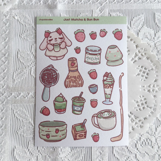 Bun Bun and Matcha washi sticker sheet by Chupadoodles, kawaii journaling stickers Australia
