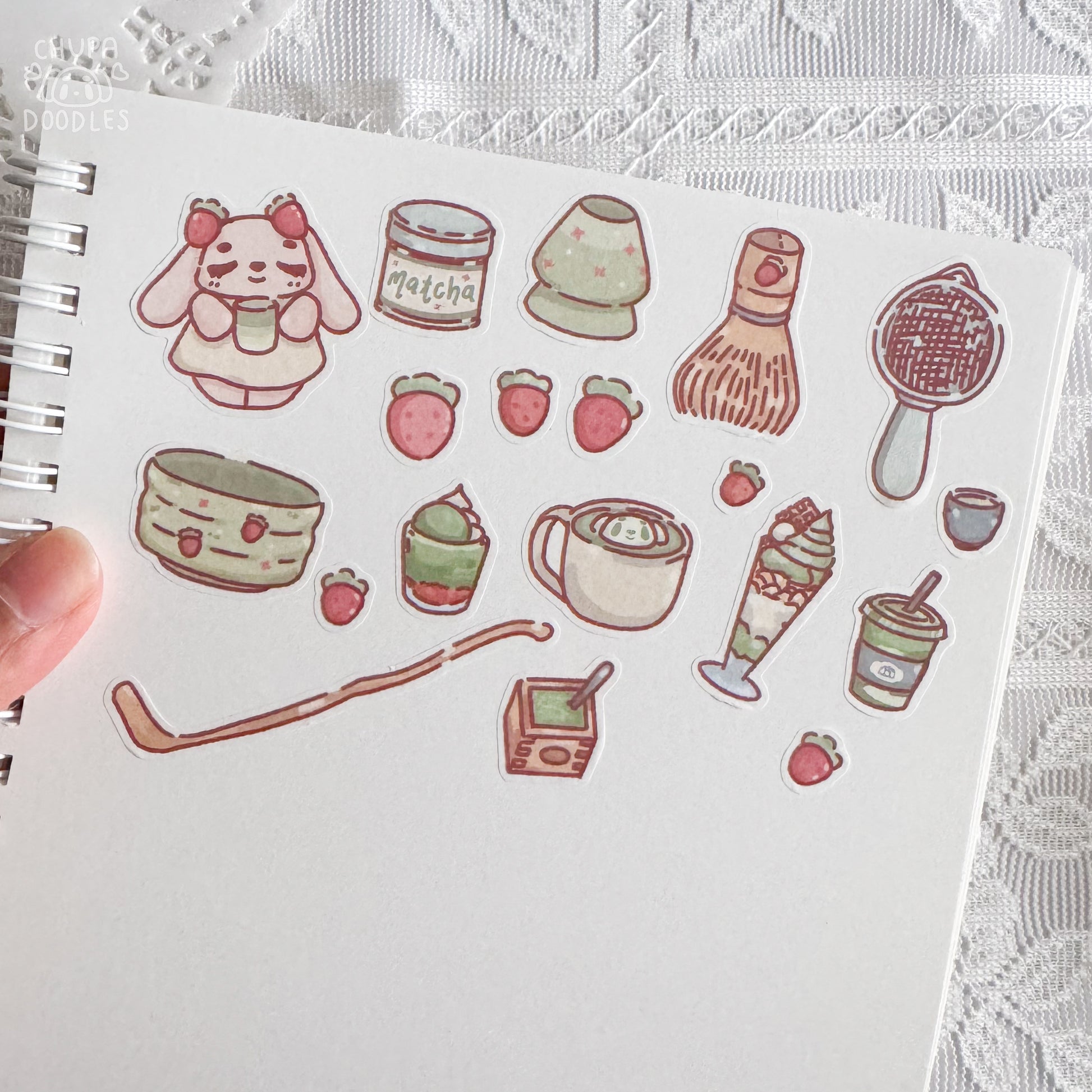 Peeled Bun Bun matcha washi stickers ready to apply in a planner or journal