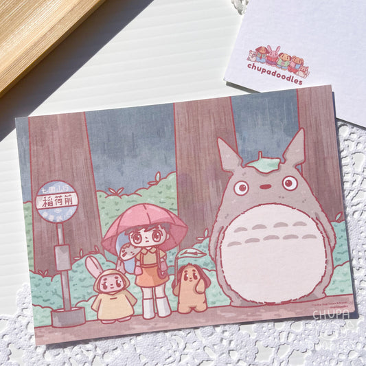 The Bus Stop Totoro and Friends Postcard