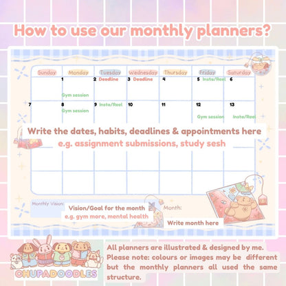 A4 Tea Party Kawaii Monthly Planner Notepad