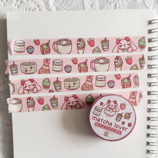 Matcha Lover Bun Bun washi tape by Chupadoodles, 15 mm journaling tape
