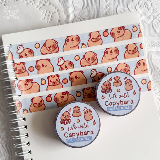 Capybara washi tape by Chupadoodles, 15 mm journaling tape