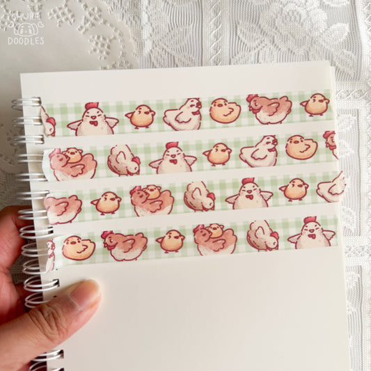Chunky Chickens washi tape close up, kawaii chicken stationery