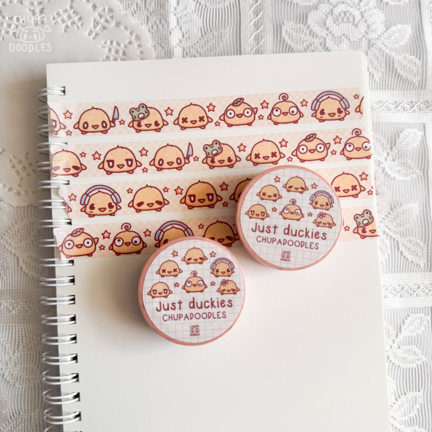Cute Duckies washi tape by Chupadoodles, 15 mm journaling tape