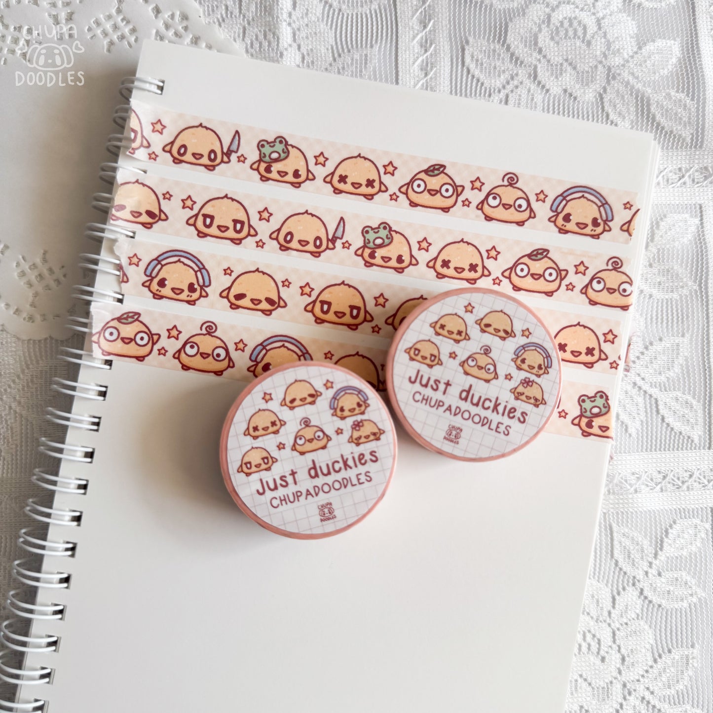 Cute Duckies washi tape close up, kawaii duck stationery