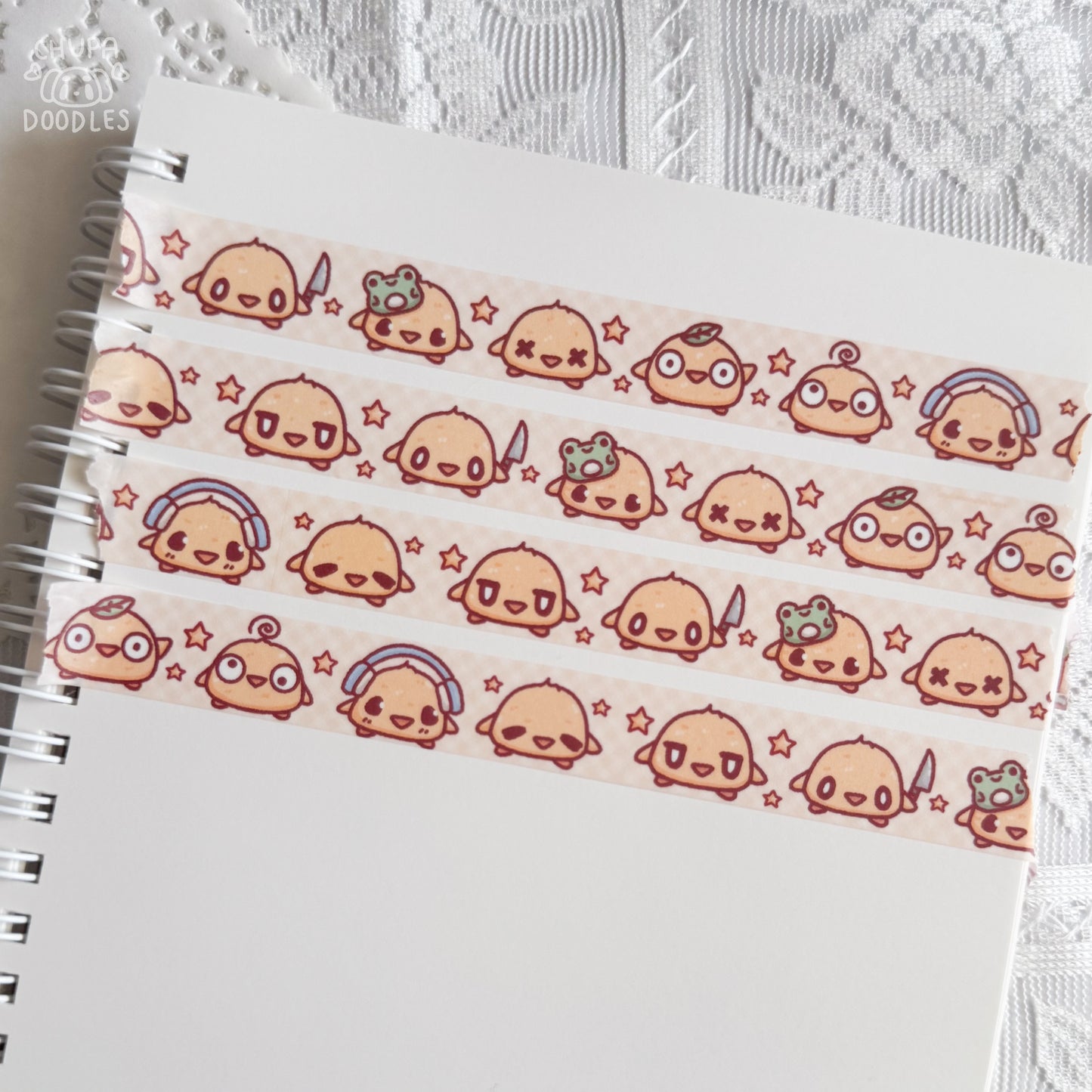 Cute Duckies washi tape styled on a planner, cute journaling tape