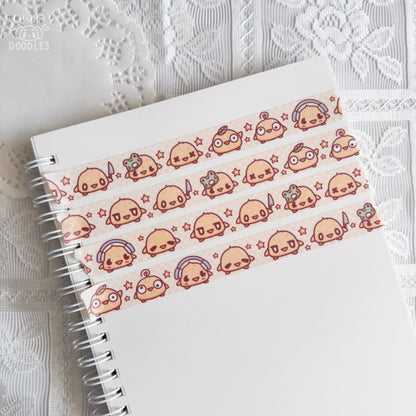 Cute Duckies washi tape with size reference, 15 mm decorative tape