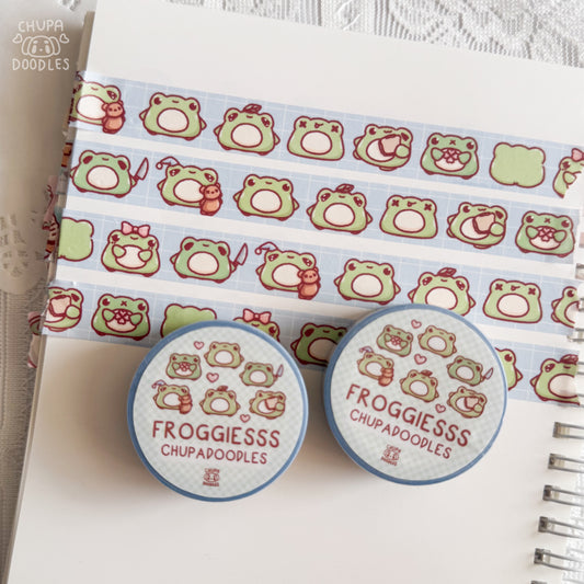 Cute Froggies washi tape by Chupadoodles, 15 mm journaling tape