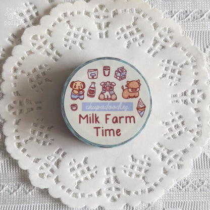 Milk Farm Chupa washi tape peeled and applied to an envelope, repositionable washi