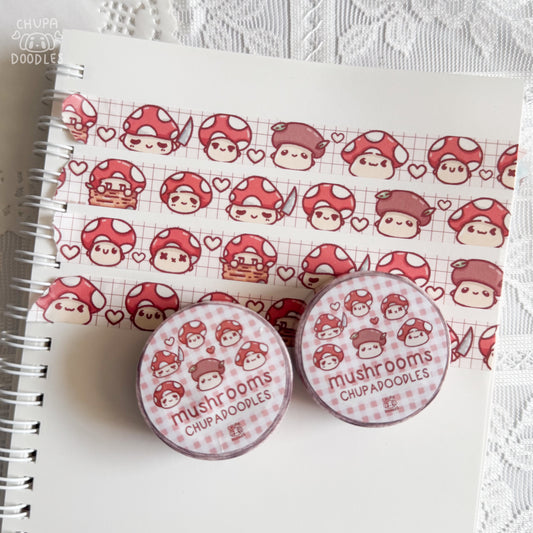 Mushrooms washi tape by Chupadoodles, 15 mm journaling tape