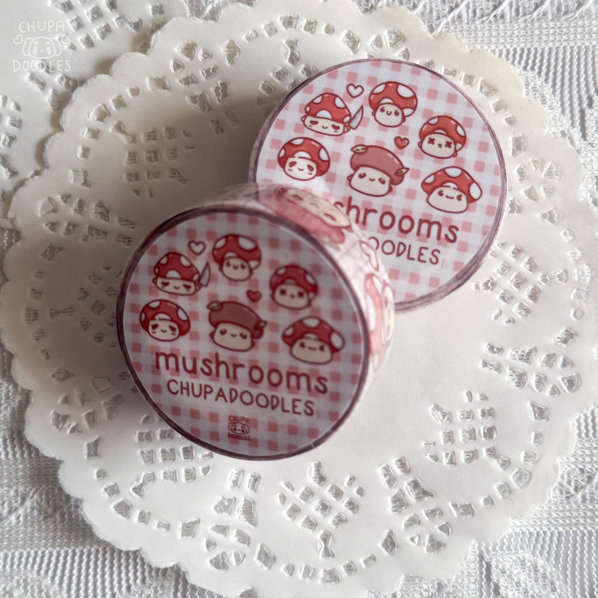 Mushrooms washi tape roll detail, 10 m washi paper tape
