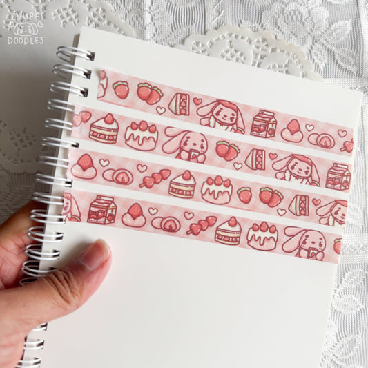 Strawberries & Bun Bun washi tape by Chupadoodles, 15 mm journaling tape