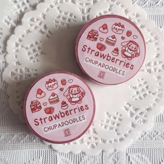 Strawberries & Bun Bun washi tape on a journal spread, kawaii bunny stationery