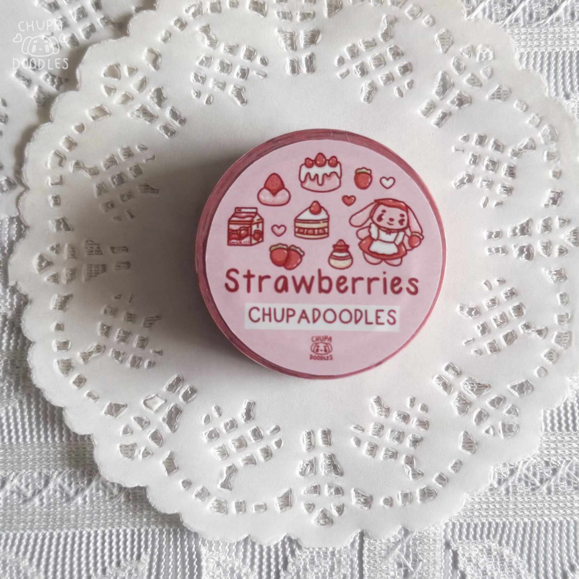 Strawberries & Bun Bun washi tape roll detail, 10 m washi paper tape