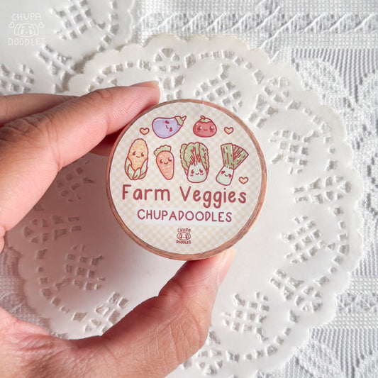 Bun Bun Veggie Garden kawaii washi tape roll by Chupadoodles, 15 mm wide journaling tape