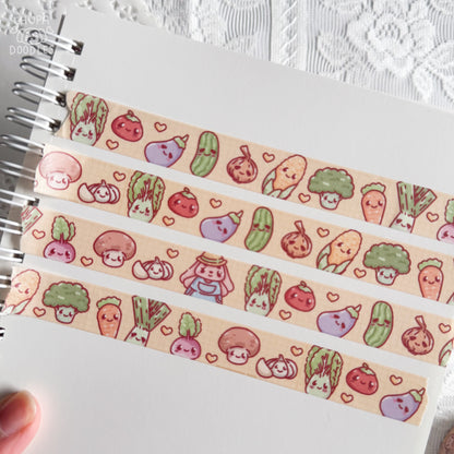 Bun Bun veggie garden washi tape close up, kawaii carrots and leafy greens pattern