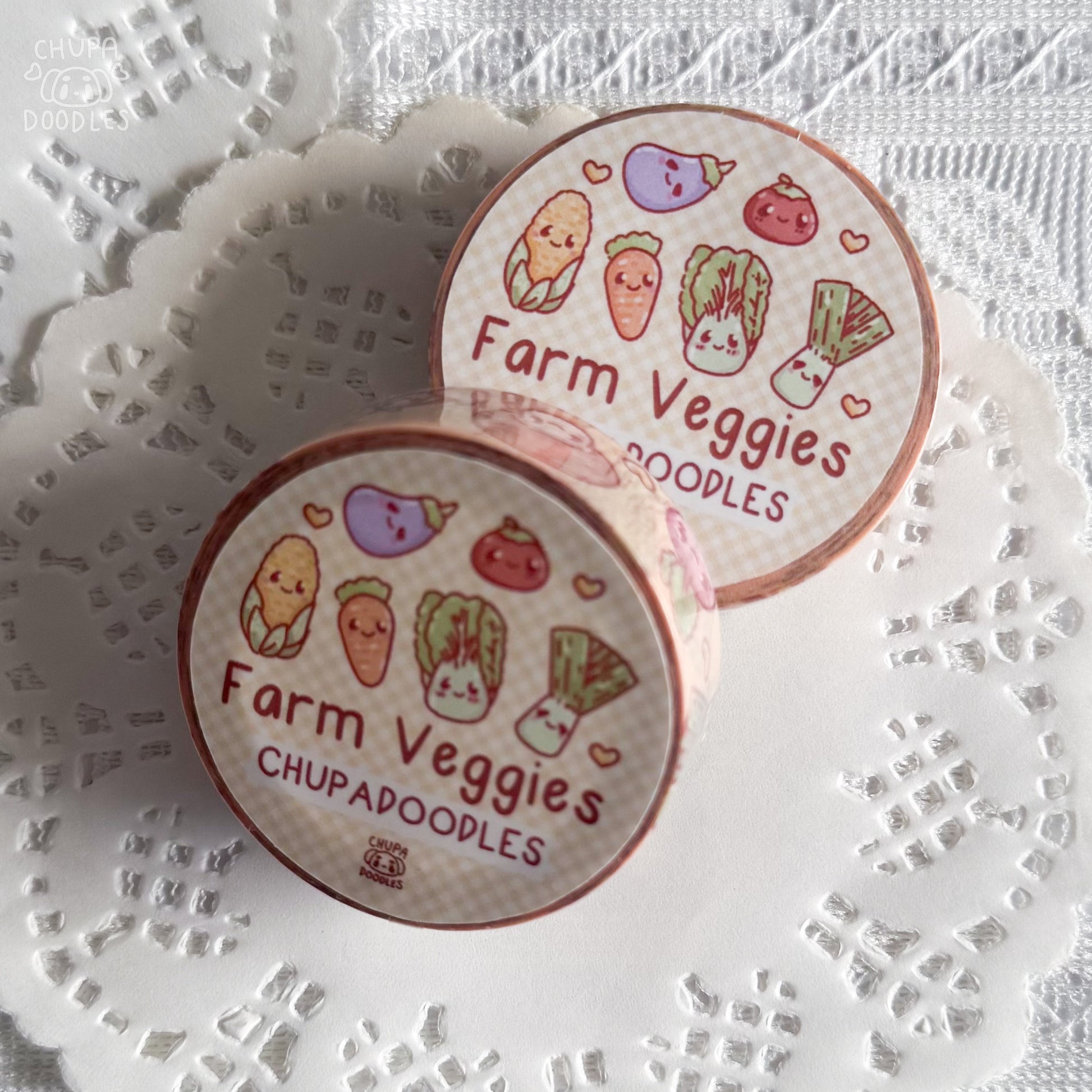 Chupadoodles Bun Bun veggie washi tape styled on a planner page