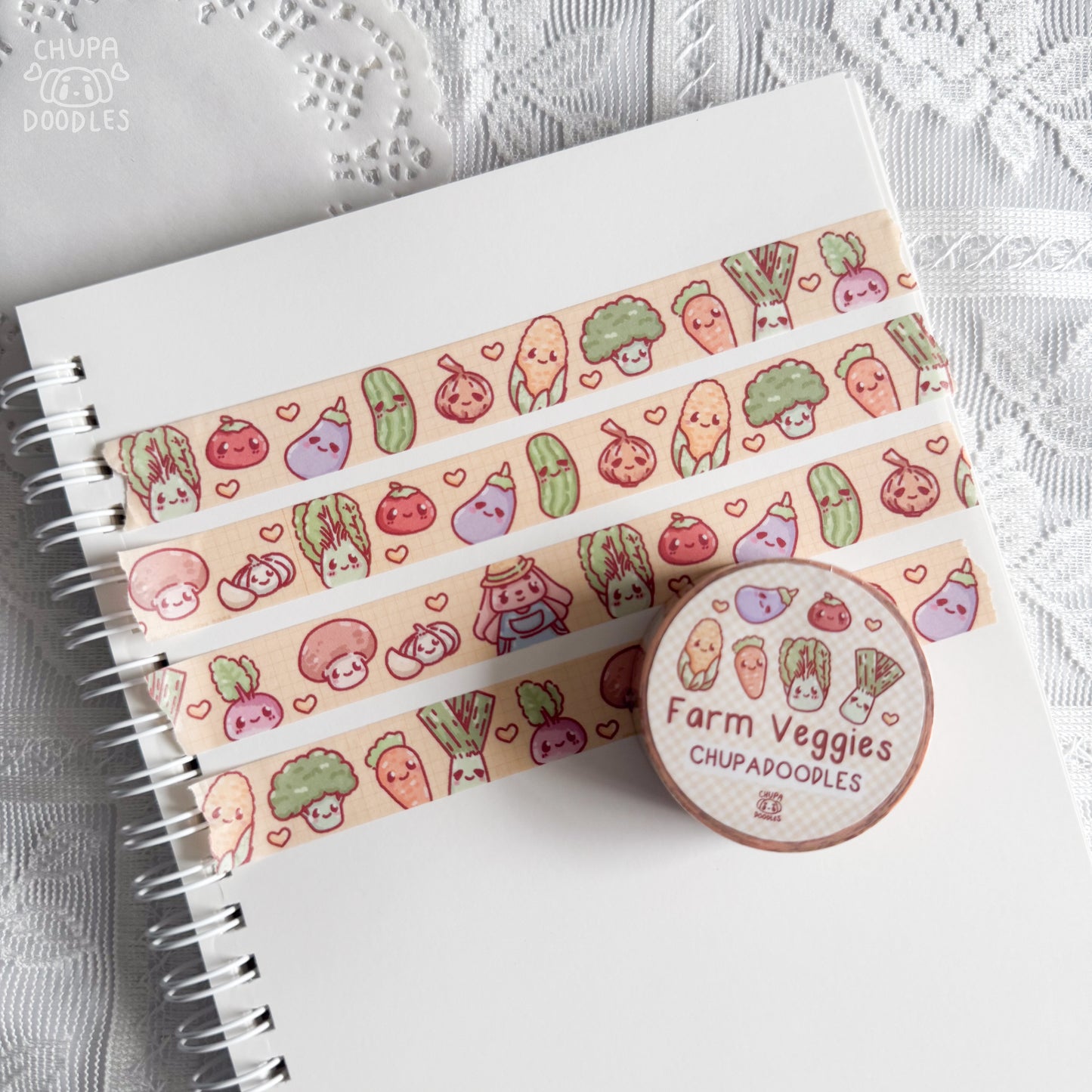 Bun Bun veggie garden washi tape roll with size reference, kawaii stationery Australia