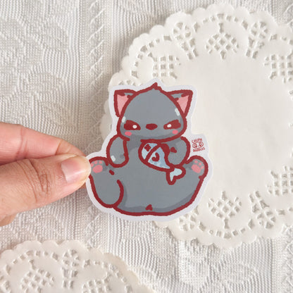 Kawaii Black Cat Fish Sticker | Kawaii Sticker (Gloss Finish)