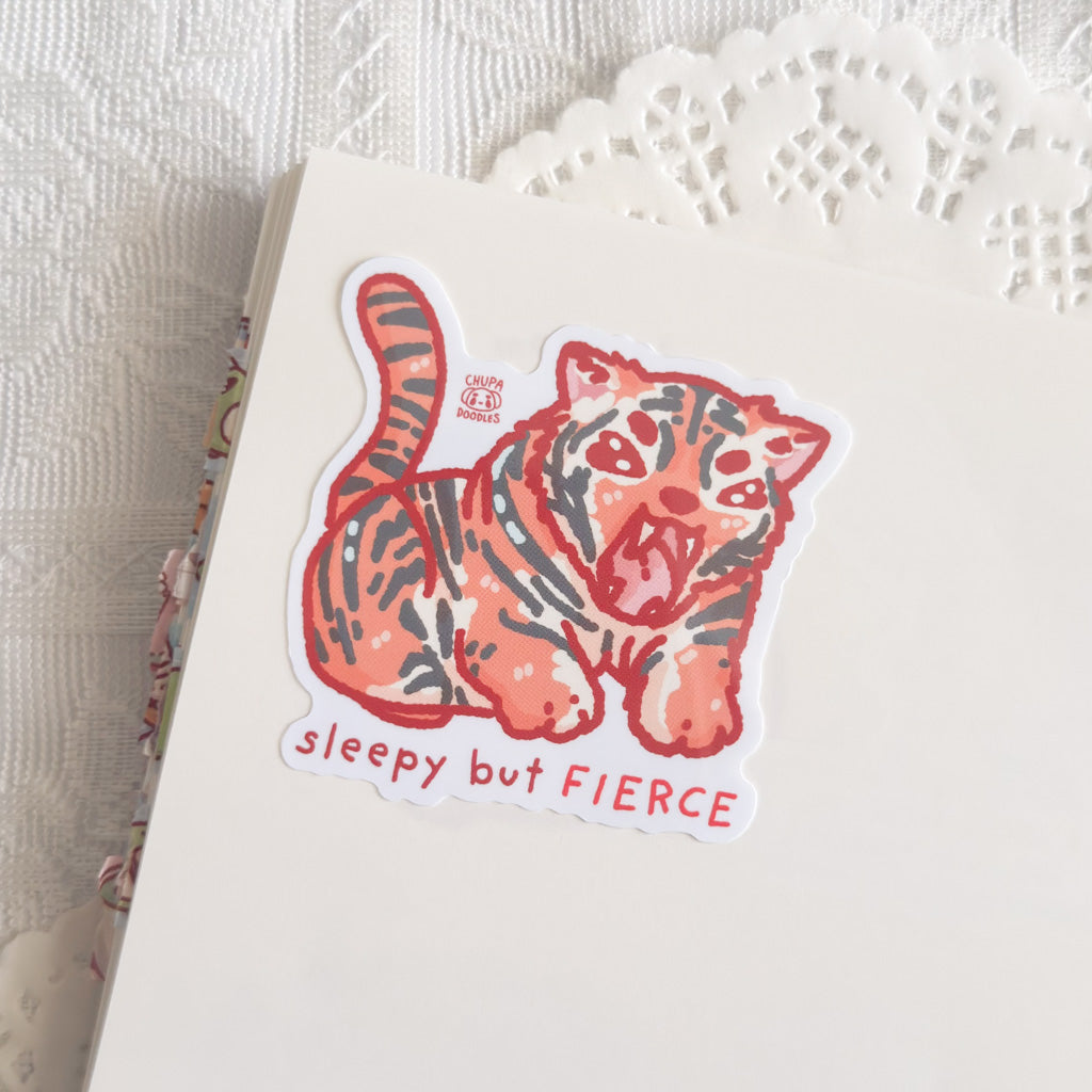 Sleepy But Fierce Tiger Cute Sticker (Gloss Finish)