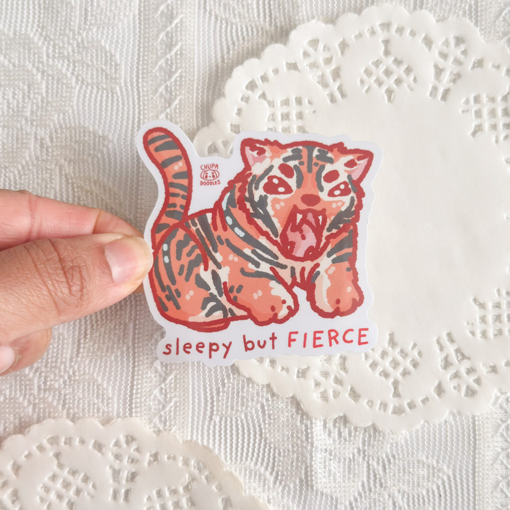 Sleepy But Fierce Tiger Cute Sticker (Gloss Finish)