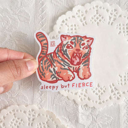 Sleepy But Fierce Tiger Cute Sticker (Gloss Finish)