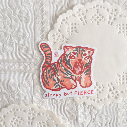 Sleepy But Fierce Tiger Cute Sticker (Gloss Finish)