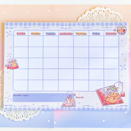 A4 Tea Party Kawaii Monthly Planner Notepad