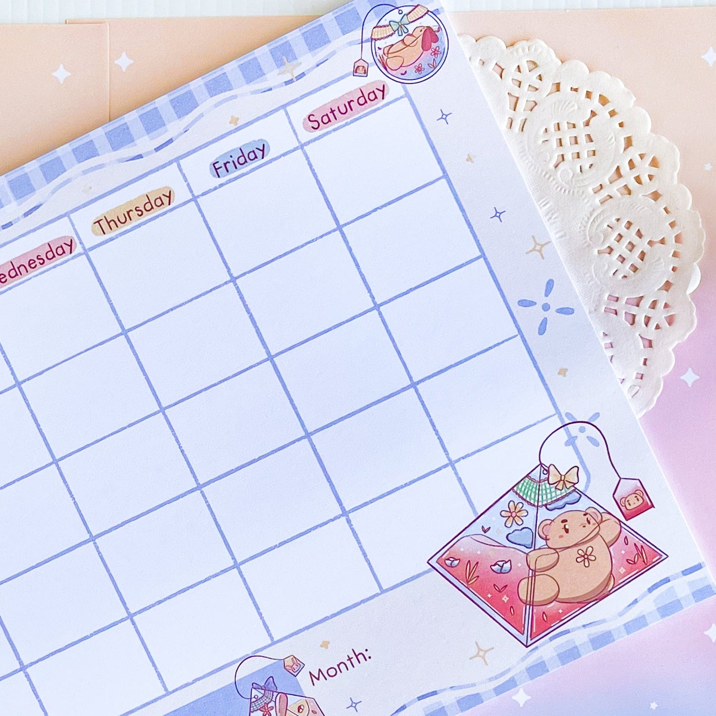 A4 Tea Party Kawaii Monthly Planner Notepad