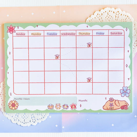 A4 Flowers Kawaii Monthly Planner Notepad
