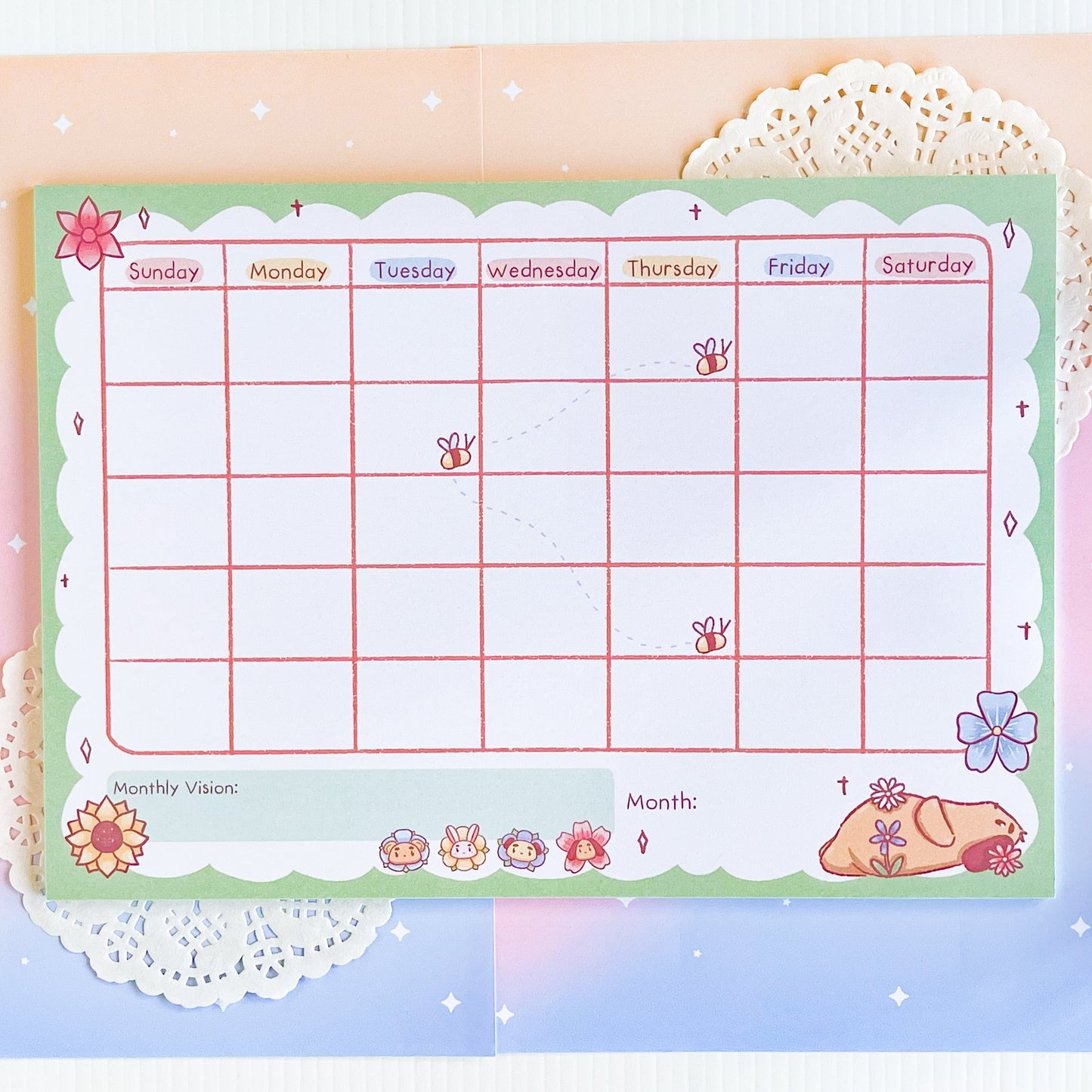 A4 Flowers Kawaii Monthly Planner Notepad