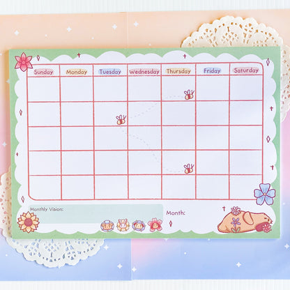 A4 Flowers Kawaii Monthly Planner Notepad