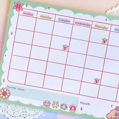 A4 Flowers Kawaii Monthly Planner Notepad