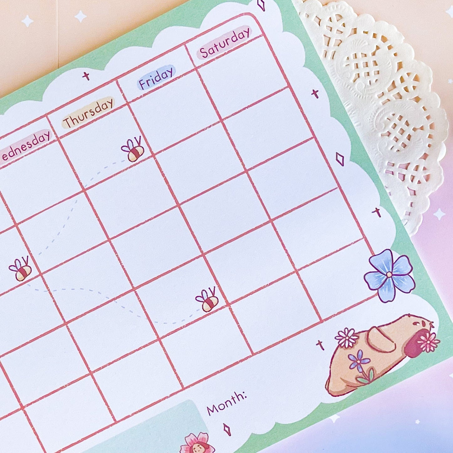 A4 Flowers Kawaii Monthly Planner Notepad